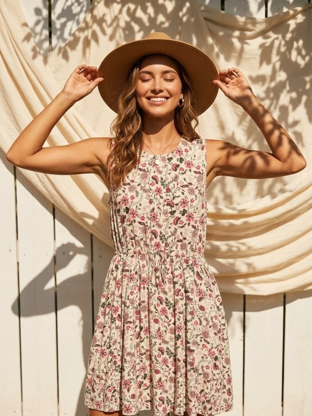 107 Torrid 2 2X Sleeveless Cream Pink Floral Tie-Waist Midi Dress Size 2 2X - Picture 5 of 5